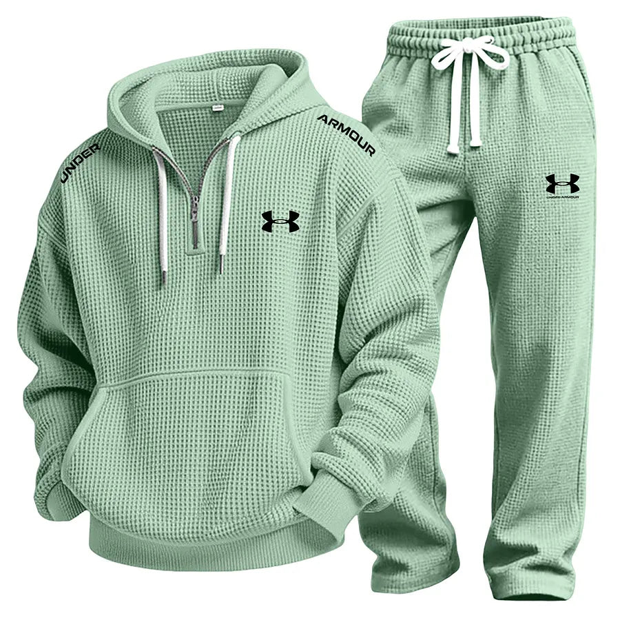 UA-Men's Waffle-Knit Casual Hooded Sweatshirt Set