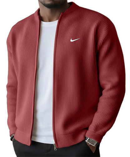 NK-Men's Simple Casual Ribbed Stand Collar Zipper Long Sleeved Jacket