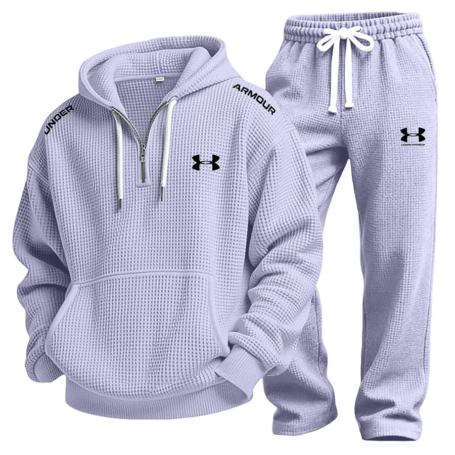 UA-Men's Waffle-Knit Casual Hooded Sweatshirt Set