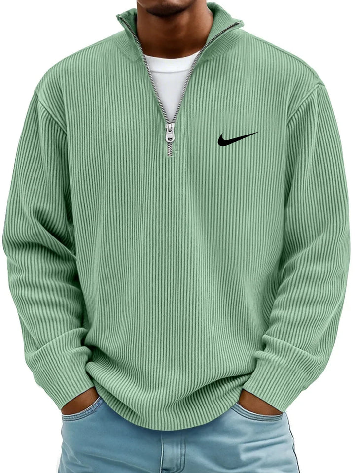 NK-Casual Ribbed Stand Collar Zipper Long Sleeve