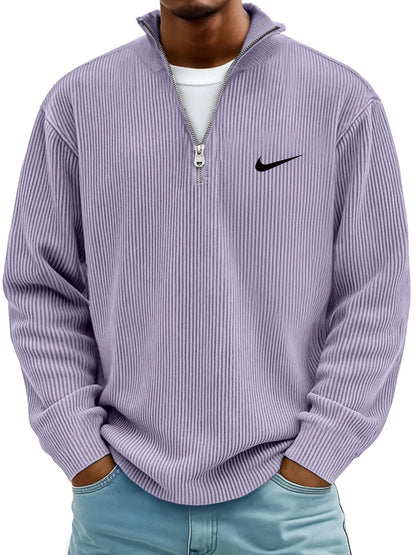 NK-Casual Ribbed Stand Collar Zipper Long Sleeve