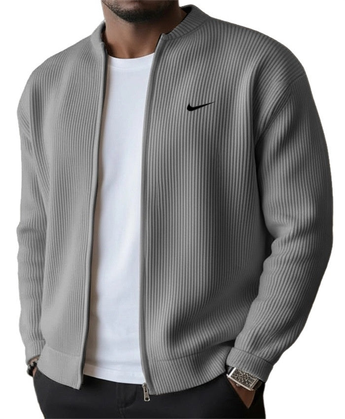 NK-Men's Simple Casual Ribbed Stand Collar Zipper Long Sleeved Jacket