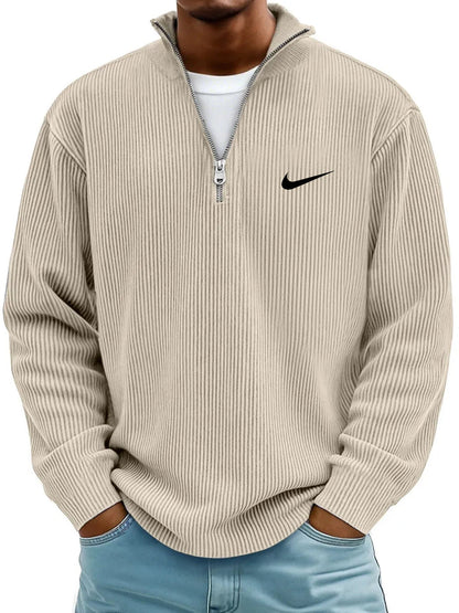 NK-Casual Ribbed Stand Collar Zipper Long Sleeve