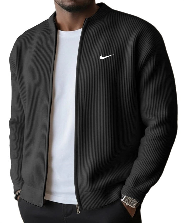 NK-Men's Simple Casual Ribbed Stand Collar Zipper Long Sleeved Jacket