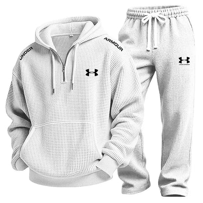 UA-Men's Waffle-Knit Casual Hooded Sweatshirt Set