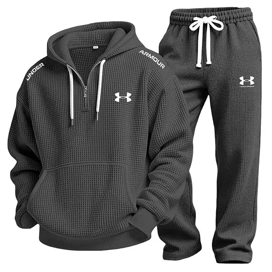 UA-Men's Waffle-Knit Casual Hooded Sweatshirt Set