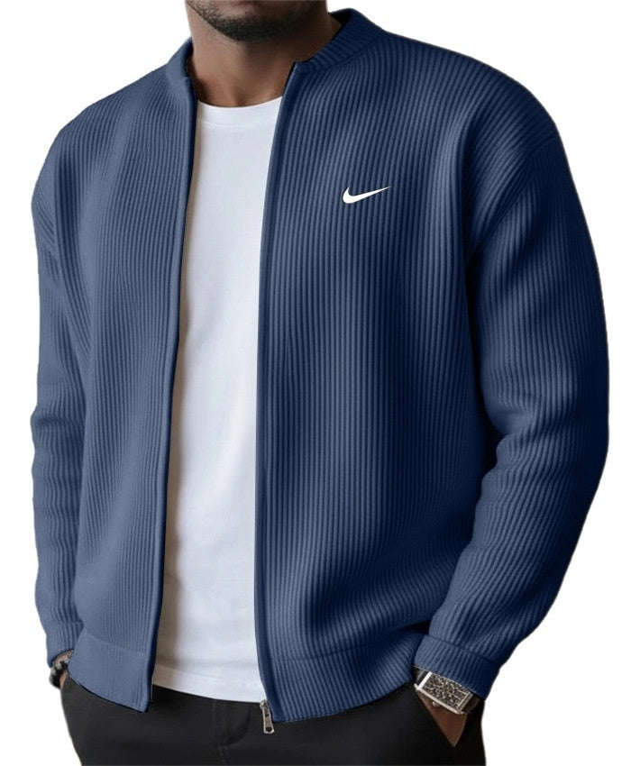 NK-Men's Simple Casual Ribbed Stand Collar Zipper Long Sleeved Jacket