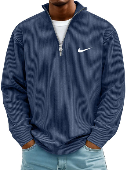 NK-Casual Ribbed Stand Collar Zipper Long Sleeve