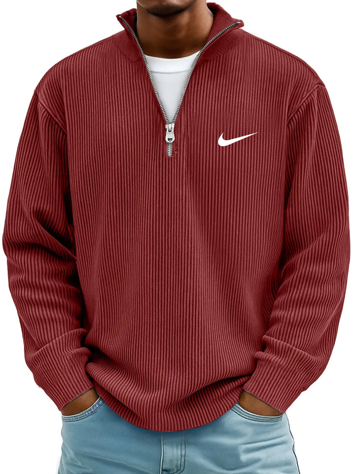 NK-Casual Ribbed Stand Collar Zipper Long Sleeve
