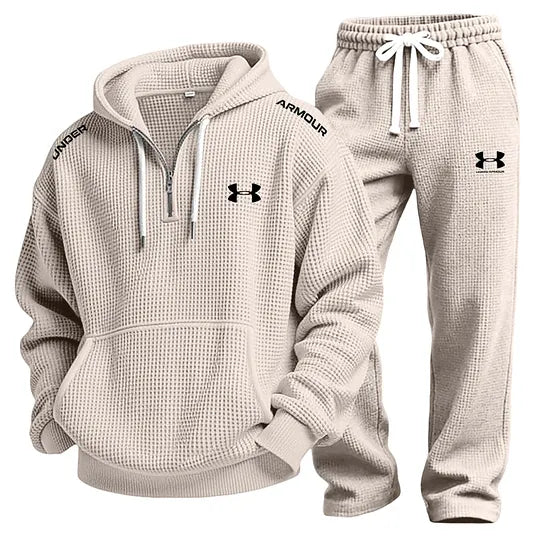 UA-Men's Waffle-Knit Casual Hooded Sweatshirt Set