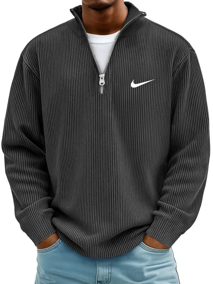 NK-Casual Ribbed Stand Collar Zipper Long Sleeve
