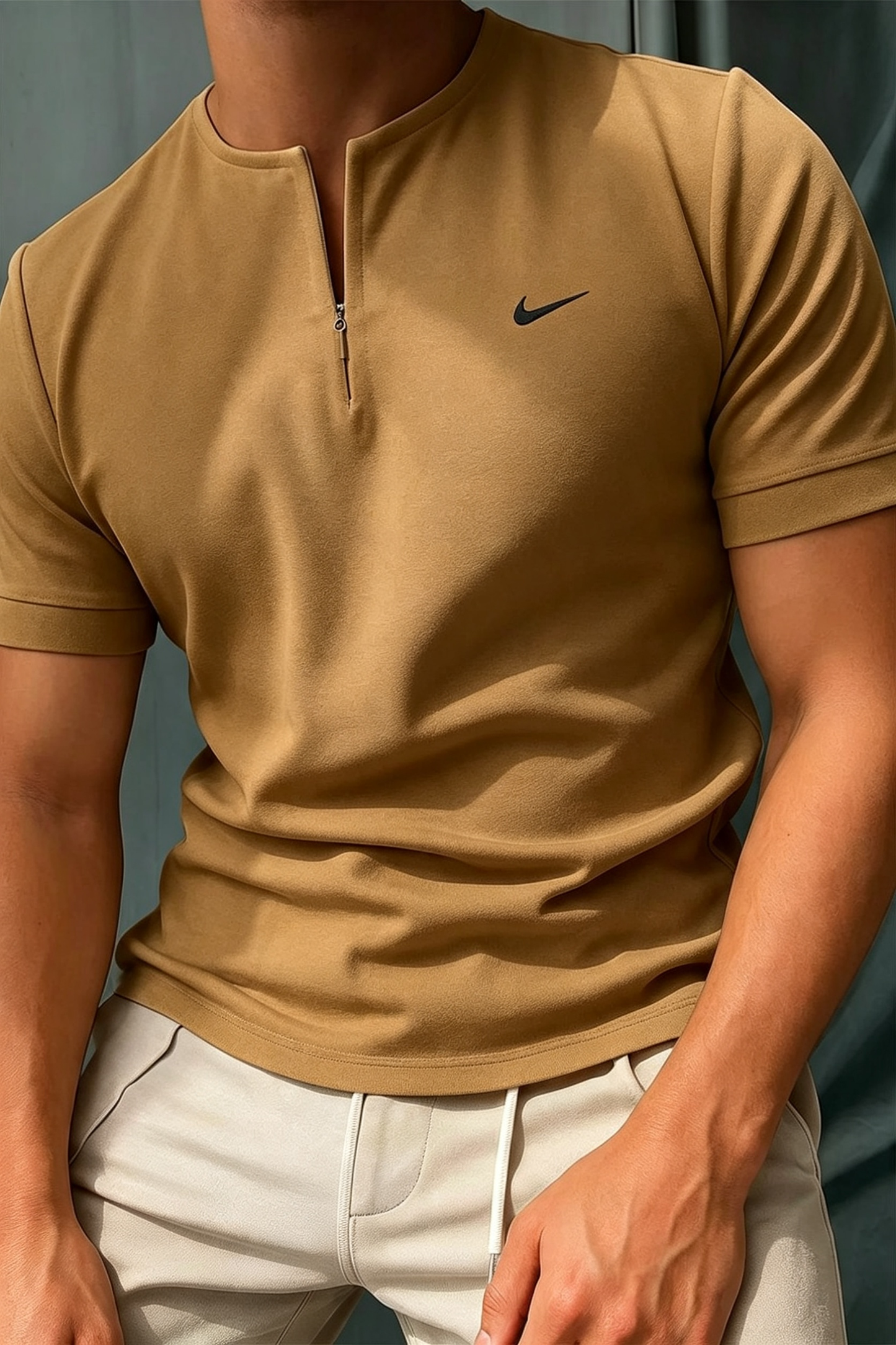 NK-Sleeve Henley T-Shirt with Zipper