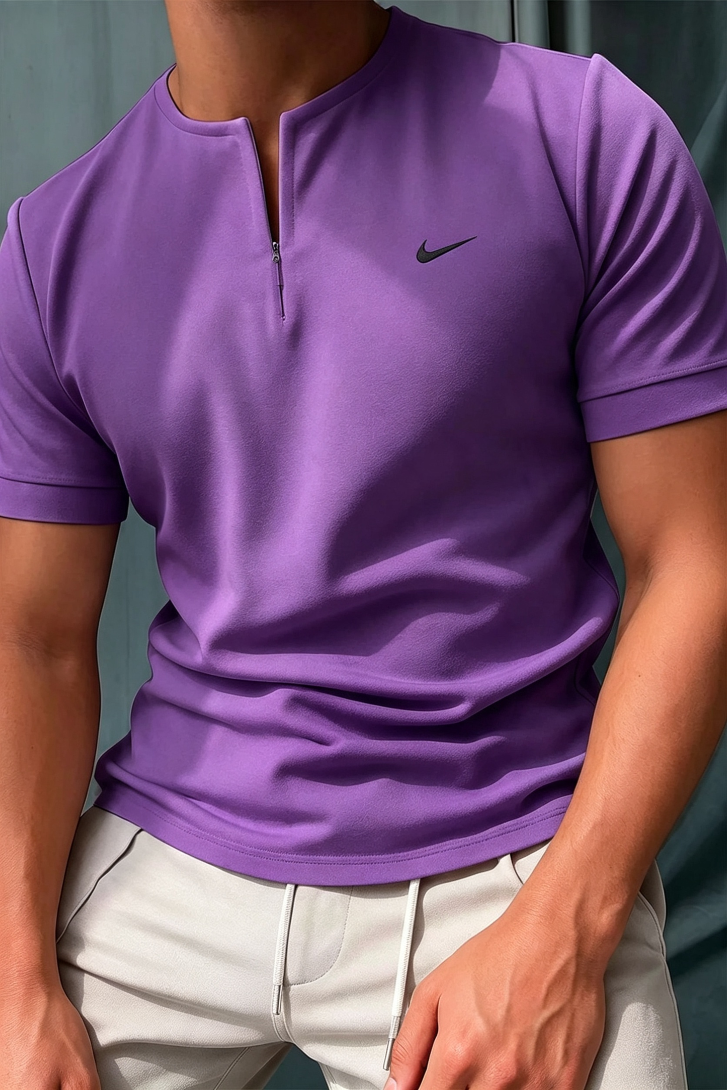 NK-Sleeve Henley T-Shirt with Zipper