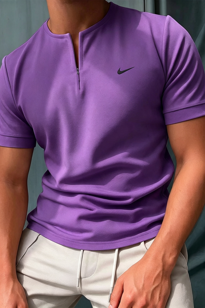 NK-Sleeve Henley T-Shirt with Zipper