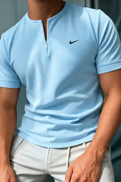 NK-Sleeve Henley T-Shirt with Zipper