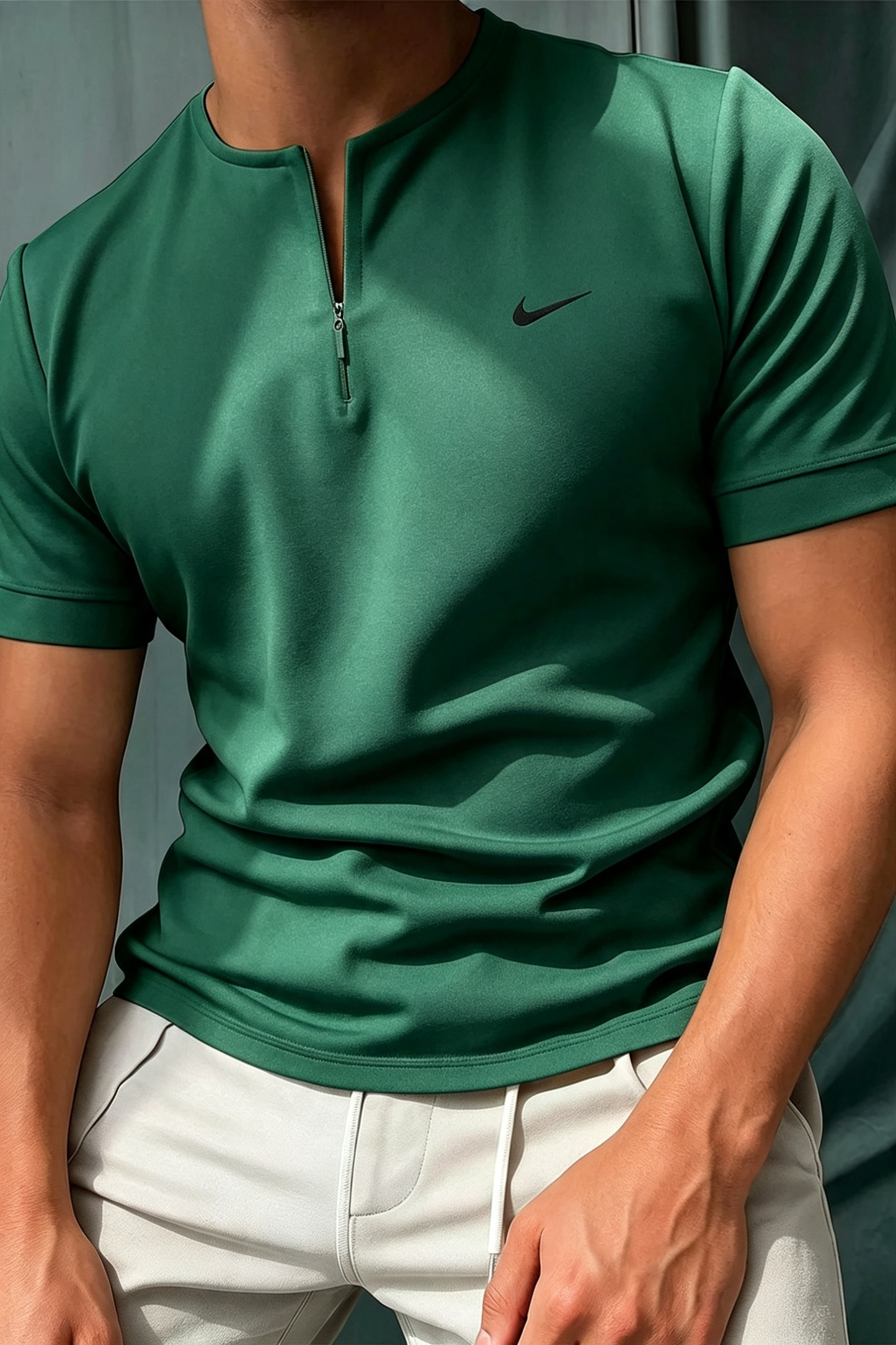 NK-Sleeve Henley T-Shirt with Zipper