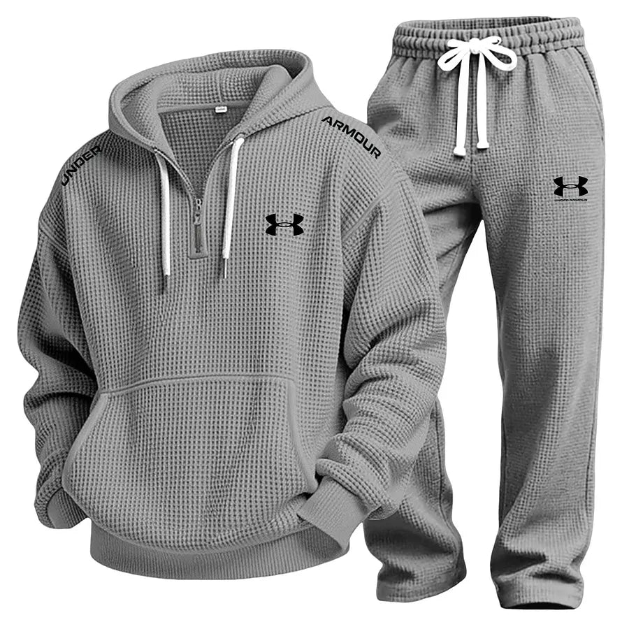 UA-Men's Waffle-Knit Casual Hooded Sweatshirt Set