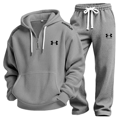 UA-Men's Waffle-Knit Casual Hooded Sweatshirt Set