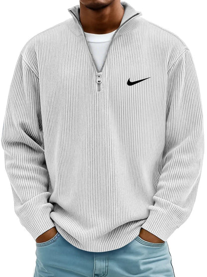 NK-Casual Ribbed Stand Collar Zipper Long Sleeve