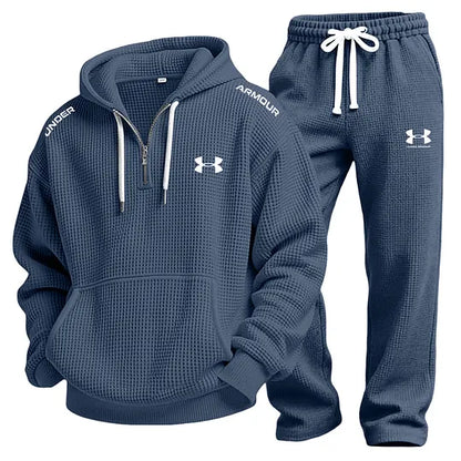 UA-Men's Waffle-Knit Casual Hooded Sweatshirt Set