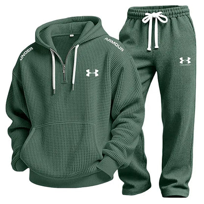 UA-Men's Waffle-Knit Casual Hooded Sweatshirt Set