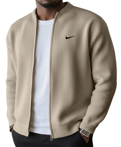 NK-Men's Simple Casual Ribbed Stand Collar Zipper Long Sleeved Jacket