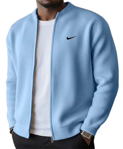 NK-Men's Simple Casual Ribbed Stand Collar Zipper Long Sleeved Jacket