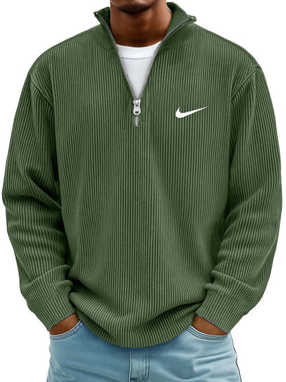 NK-Casual Ribbed Stand Collar Zipper Long Sleeve