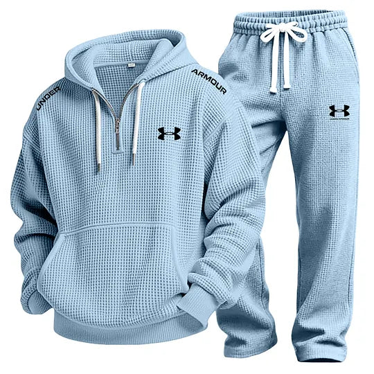 UA-Men's Waffle-Knit Casual Hooded Sweatshirt Set
