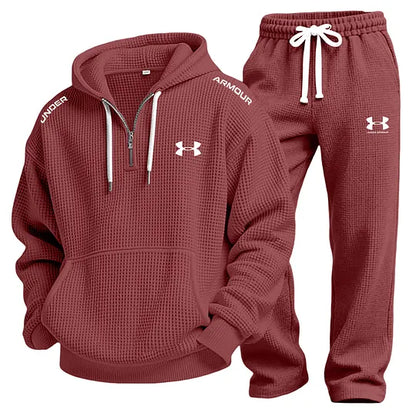 UA-Men's Waffle-Knit Casual Hooded Sweatshirt Set