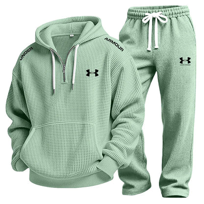UA-Men's Waffle-Knit Casual Hooded Sweatshirt Set