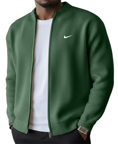 NK-Men's Simple Casual Ribbed Stand Collar Zipper Long Sleeved Jacket