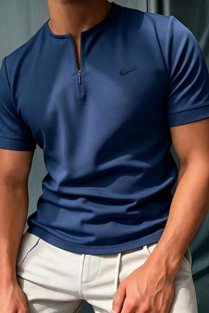 NK-Sleeve Henley T-Shirt with Zipper